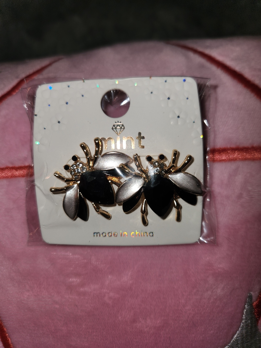 mint Black and Gold Bee Cluster Earrings